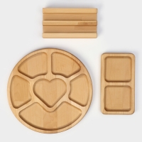 Подарочный набор деревянной посуды Adelica, менажница 6 секций, менажница 2 секции, подставка для посуды, масло в подарок, берёза Подарочный набор деревянной посуды Adelica, менажница 6 секций, менажница 2 секции, подставка для посуды, масло в подарок, берёза