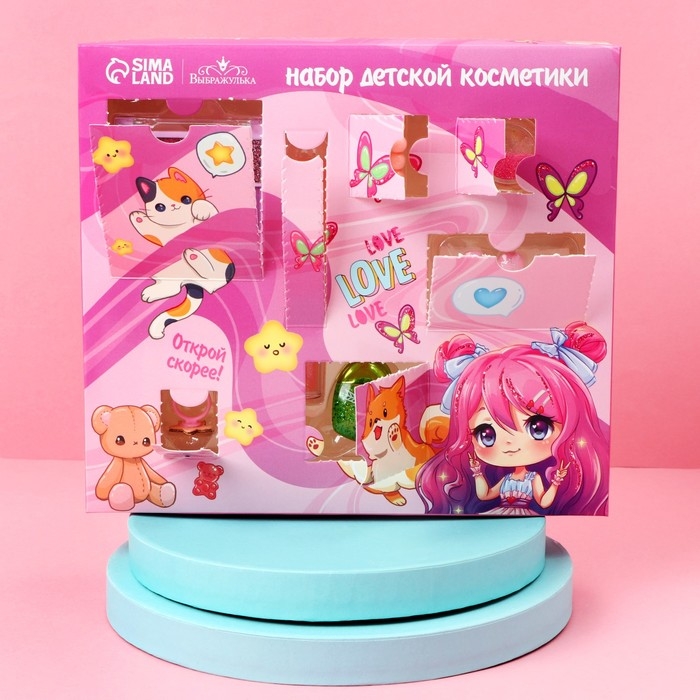 Набор детской косметики «Аниме», тени, блеск для губ, накладные ногти, глиттер, кольцо, браслет Набор детской косметики «Аниме», тени, блеск для губ, накладные ногти, глиттер, кольцо, браслет