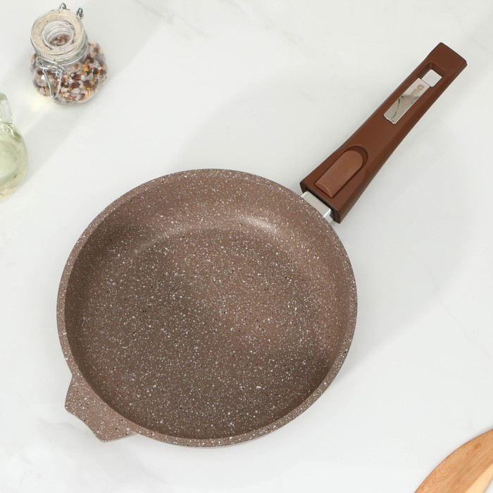 Сковорода &laquo;Гранит&raquo;, d=22 см, съёмная ручка, стеклянная крышка, антипригарное покрытие, цвет коричневый