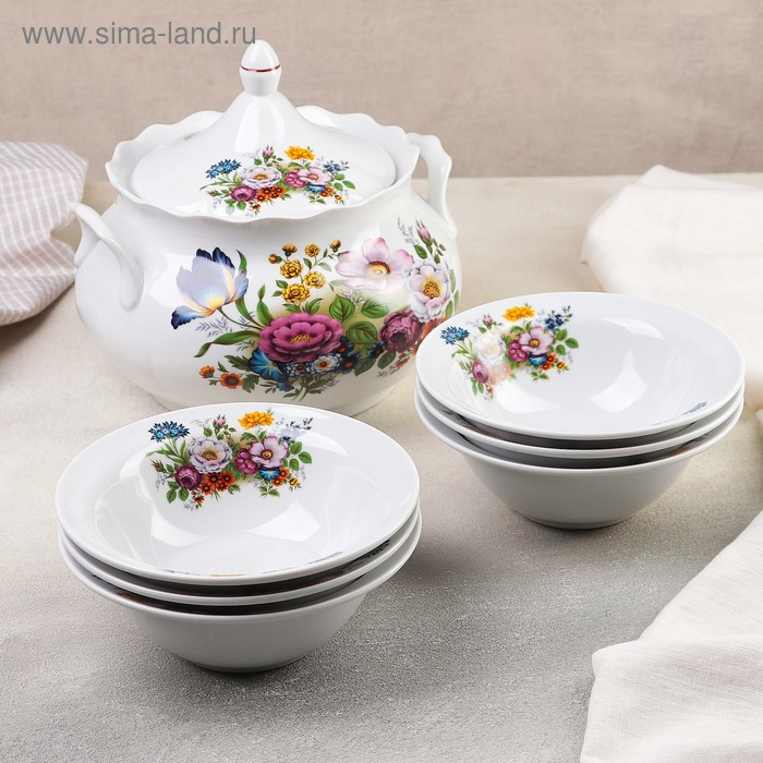 Набор фарфоровый для пельменей «Букет цветов», 7 предметов Набор фарфоровый для пельменей «Букет цветов», 7 предметов