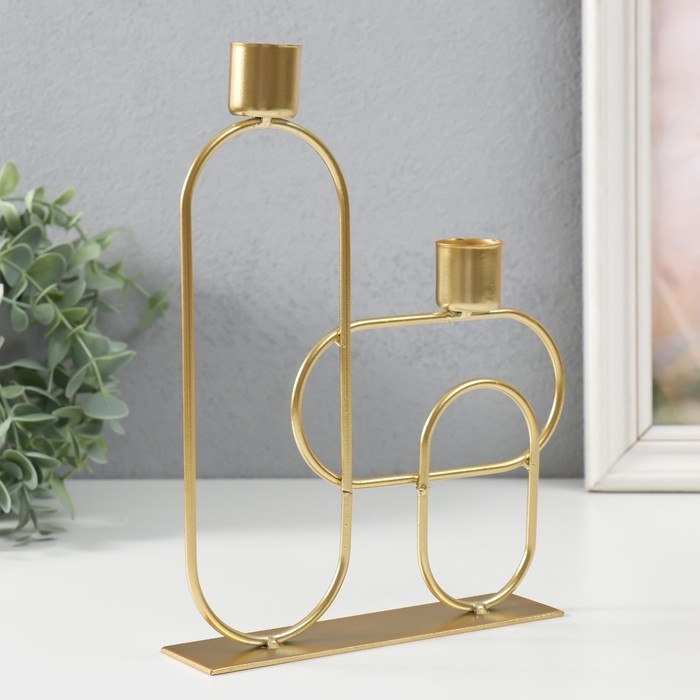 Подсвечник металл на 2 свечи "Геометрия. Плавные линии" золото d=2,3 см 4х17х23 см