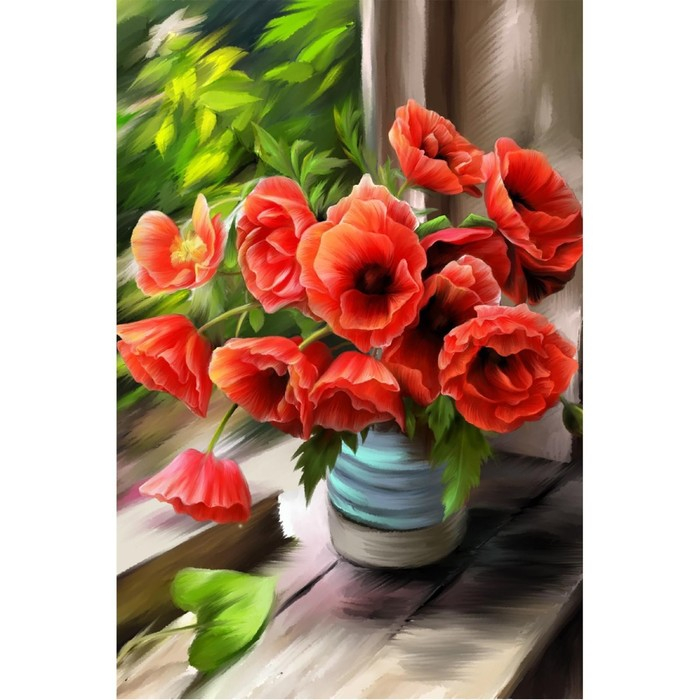 Алмазная мозаика с полным заполнением на холсте &laquo;Маки&raquo;, 20 х 30 см