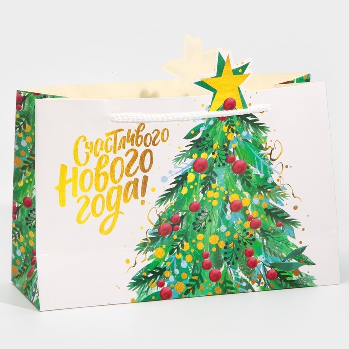 Пакет подарочный новогодний &laquo;Звезда&raquo;, 30 х 23 х 10 см, Новый год