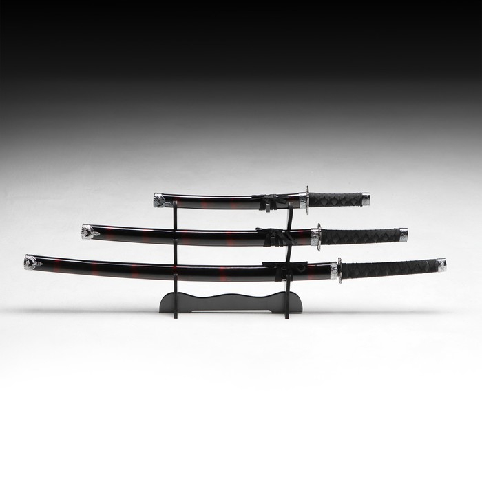 Сув. изделие катаны 3в1 на подставке, ножны дерево, черные с дымкой бордо глянец 51/77/100см