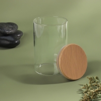 Органайзер для хранения ватных палочек &laquo;BAMBOO&raquo;, с крышкой, d 6,5 &times; 10 см, в картонной коробке, цвет прозрачный/коричневый