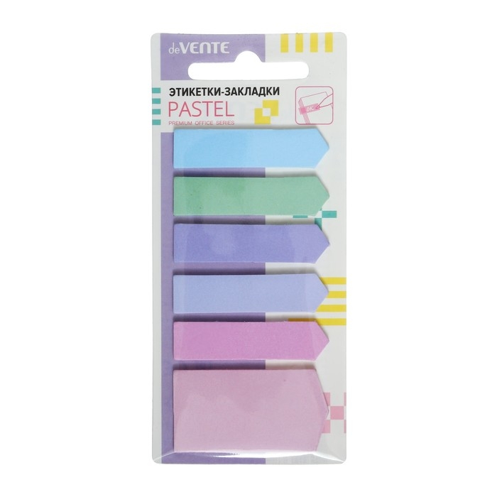 Закладки с клеевым краем (стикеры) 11 х 44 мм/24 х 44 мм, 6 цветов по 20 листов, бумажные, deVENTE Pastel, в пластиковом пакете Закладки с клеевым краем (стикеры) 11 х 44 мм/24 х 44 мм, 6 цветов по 20 листов, бумажные, deVENTE Pastel, в пластиковом пакете
