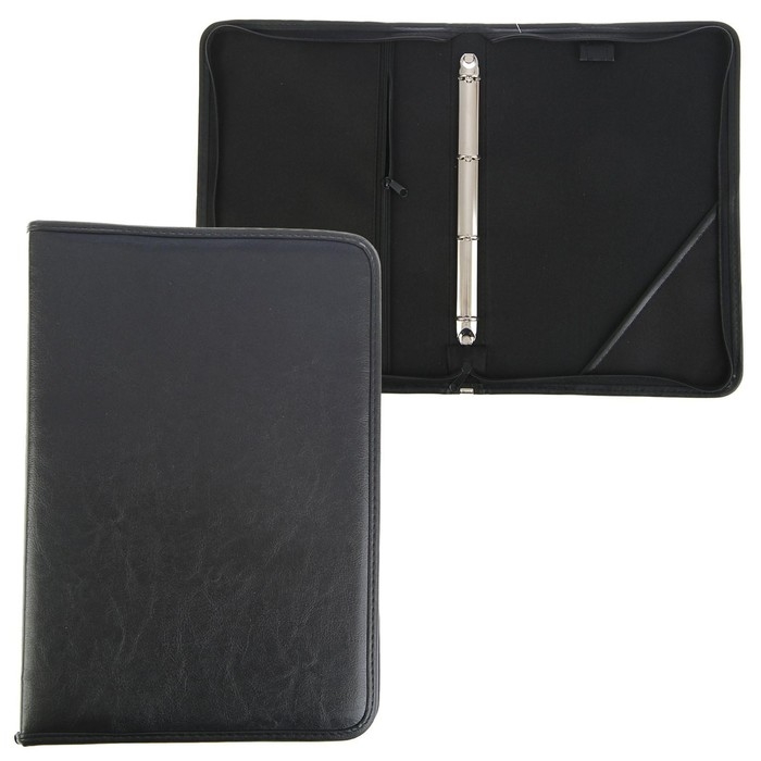 Пaпка деловая, искусственная кожа, для бумаг, 360 х 260 х 30 мм, с кольцевым механизмом 4, 6Л32 Пaпка деловая, искусственная кожа, для бумаг, 360 х 260 х 30 мм, с кольцевым механизмом 4, 6Л32 "Лайт", чёрная