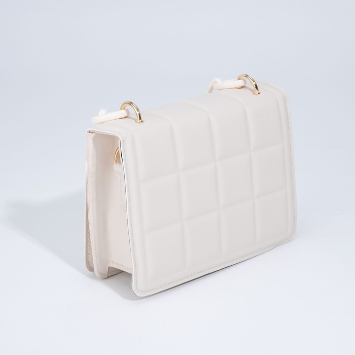 Сумка женская мессенджер из искусственной кожи с цепью, 14&times;20 см, цвет молочный