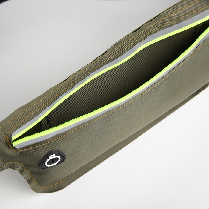 Поясная сумка на молнии, светоотражающие элементы, цвет хаки