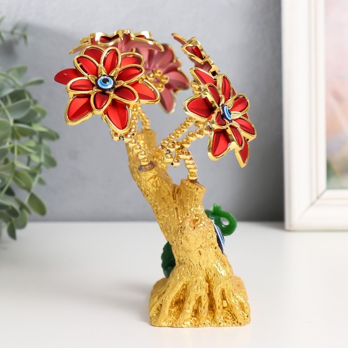 Сувенир от сглаза Сувенир от сглаза "Цветущее дерево. Слон со слитком золота" золото, красный 17 см