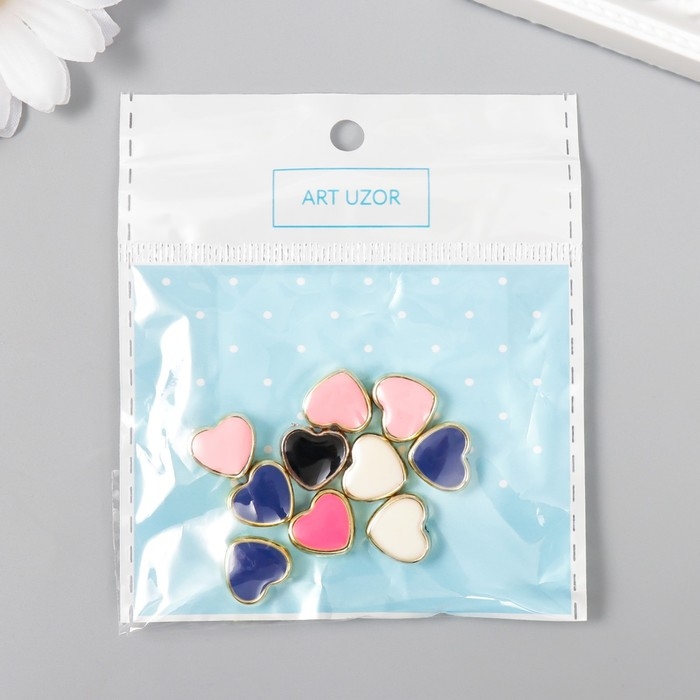 Набор бусин для творчества пластик "Сердечки, яркий глянец" МИКС 10 шт 1,2х1,2 см