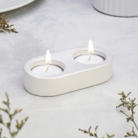 Подсвечник "Мрамор" из гипса для двух свечей овальный, 12х6х3см,белый перламутр