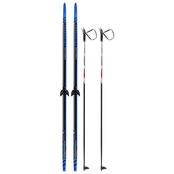 Комплект лыжный: пластиковые лыжи 195 см с насечкой, стеклопластиковые палки 155 см, крепления NN75 мм, цвета МИКС Комплект лыжный: пластиковые лыжи 195 см с насечкой, стеклопластиковые палки 155 см, крепления NN75 мм, цвета МИКС