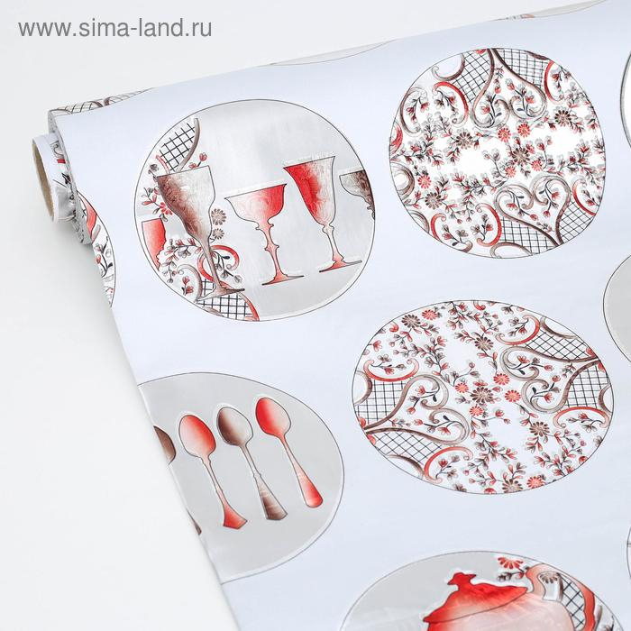 Клеёнка на стол &laquo;Посуда&raquo;, на тканевой основе, ширина 137 см, рулон 20 м, толщина 0,25 мм