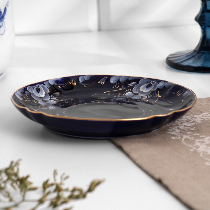 Блюдце "Весна", d-14,5см, кобальтовая глазурь