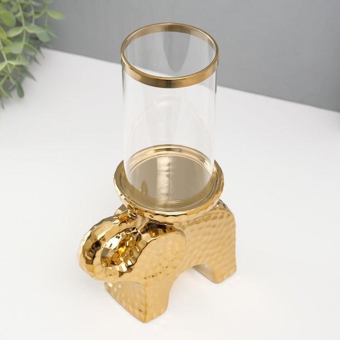 Подсвечник керамика, стекло на 1 свечу Подсвечник керамика, стекло на 1 свечу "Слон" d=8 см золото 16х10х27 см