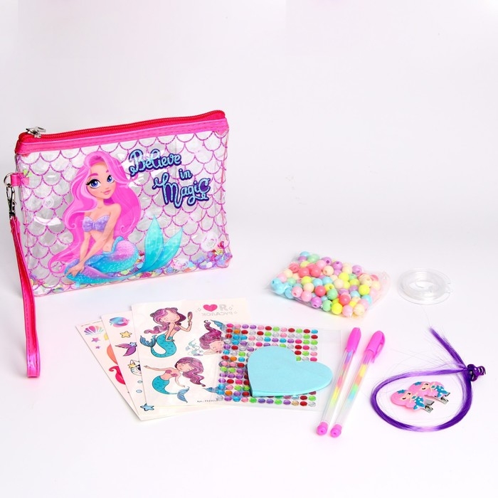 Набор с прядями, тату, стразами, в сумочке