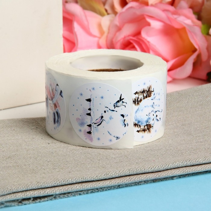 Новый год. Наклейки в рулоне "Новогоднее настроение", 500 шт, 3,8 х 3,8 см