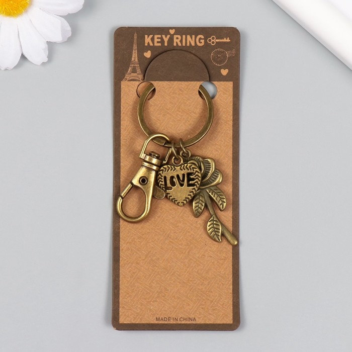 Брелок металл с карабином Брелок металл с карабином "Роза и сердце love" бронза 7,4 см