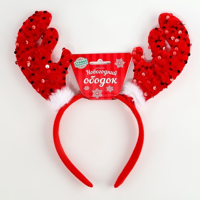 Карнавальный ободок новогодниий для волос детский &laquo;Рожки&raquo;, красный