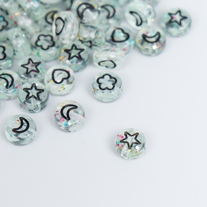 Набор бусин для творчества пластик "Сердечки и звёзды" прозрачный 20 гр 0,3х0,7х0,7 см   73645