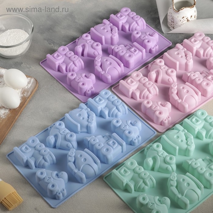 Форма для выпечки Доляна «Транспорт», силикон, 29×17,5 см, 8 ячеек (7,5×5,8 см), цвет МИКС Форма для выпечки Доляна «Транспорт», силикон, 29×17,5 см, 8 ячеек (7,5×5,8 см), цвет МИКС