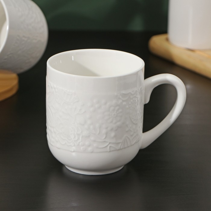 Набор фарфоровых кружек на деревянной подставке BellaTenero, 4 предмета: 400 мл, цвет белый Набор фарфоровых кружек на деревянной подставке BellaTenero, 4 предмета: 400 мл, цвет белый