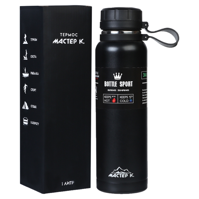 Термос, серия: Warm, "Мастер К", 1 л, сохраняет тепло до 8 ч, черный