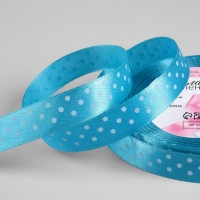 Лента атласная &laquo;Горошек&raquo;, 15 мм &times; 23 &plusmn; 1 м, цвет голубой №020
