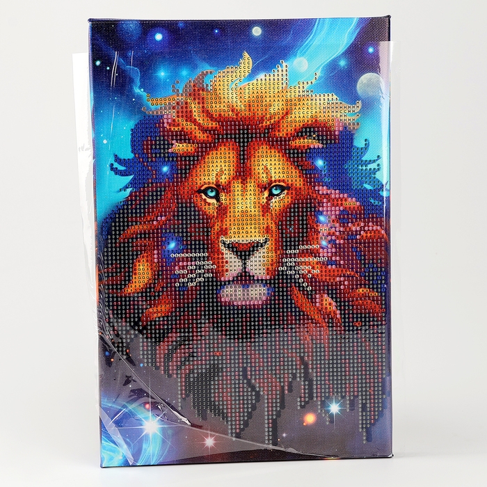 Алмазная мозаика с частичным заполнением на подрамнике «Лев», 20 х 30 см, с гирляндой Алмазная мозаика с частичным заполнением на подрамнике «Лев», 20 х 30 см, с гирляндой