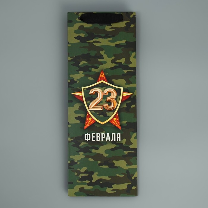 Пакет подарочный ламинированный под бутылку, упаковка, &laquo;23 февраля&raquo;, 13 x 36 x 10 см
