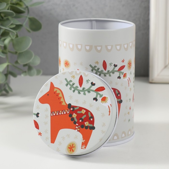 Шкатулка металл цилиндр Шкатулка металл цилиндр "Конёк расписной" 7,5х7,5х11 см