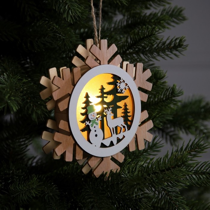 Ёлочная игрушка &laquo;Снеговик и олень&raquo;, от батареек, свечение тёплое белое