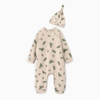 Комбинезон  с шапочкой Крошка Я "Еловые веточки", рост 86-92 см, бежевый