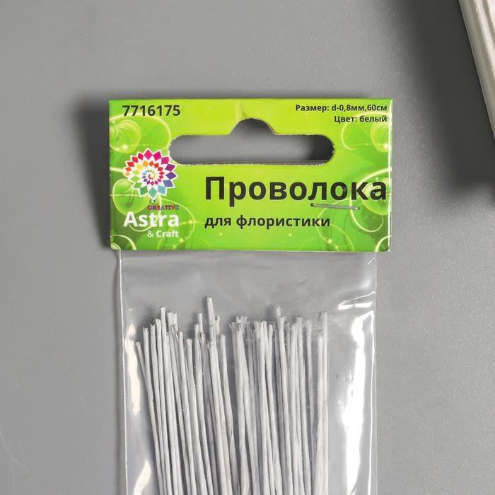 Проволока для творчества d-0,8 мм, 60 см, 50 шт, белый Проволока для творчества d-0,8 мм, 60 см, 50 шт, белый