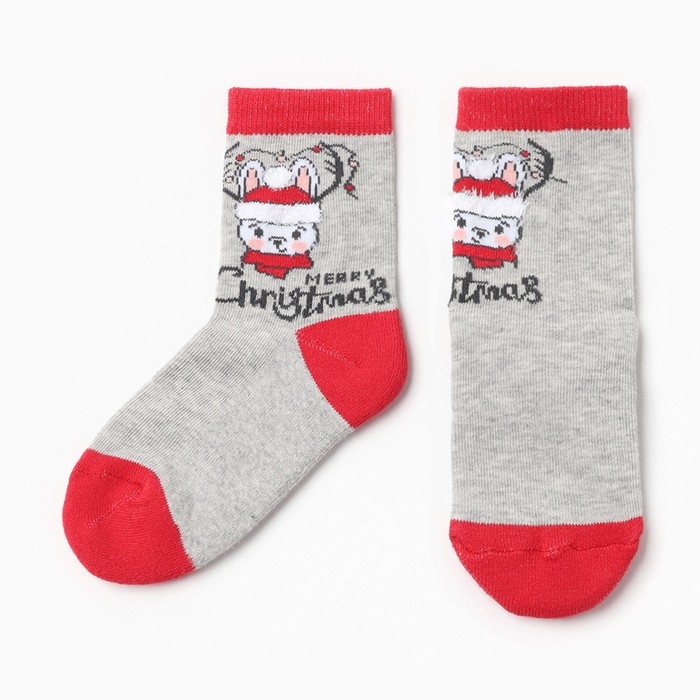 Новый год. Носки махровые детские, цвет серый, размер 14-16 Новый год. Носки махровые детские, цвет серый, размер 14-16