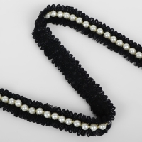 Рюш с бусинами, 20 мм, 4,5 &plusmn; 0,5 м, цвет чёрный/белый