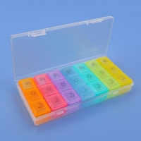 Таблетница - органайзер &laquo;Неделька&raquo;, съёмные ячейки, утро/день/вечер, 17,4 &times; 8,2 &times; 2,5 см, 7 контейнеров по 3 секции, разноцветная