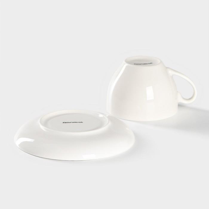 Чайная пара фарфоровая Доляна &laquo;Лаванда&raquo;, 2 предмета: чашка 250 мл, блюдце d=15 см, цвет белый