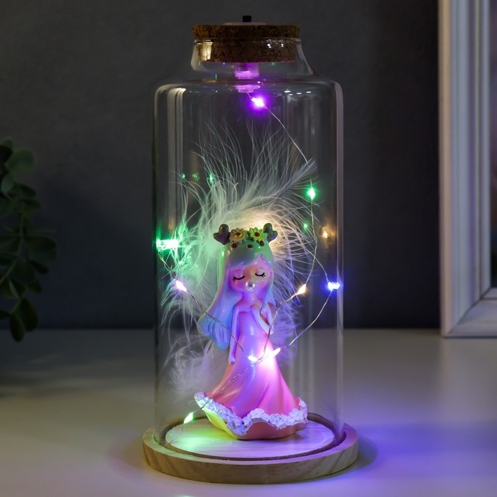 Сувенир полистоун световой "Девочка с зелёными волосами, рожками и пером" 10х10х20,5 см