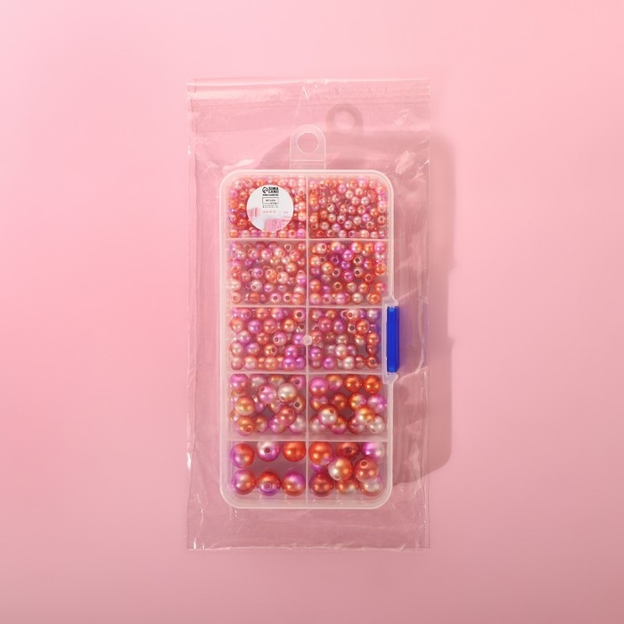 Ассорти пришивных бусин &laquo;Нежность&raquo;, d = 4 / 5 / 6 / 8 / 10 мм, цвет розовый спектр