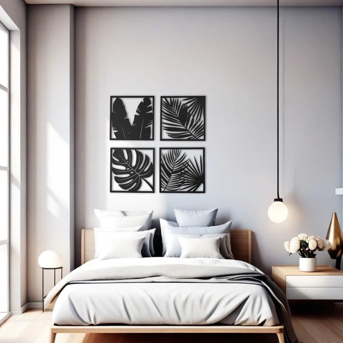 Декор настенный, панно для интерьера из дерева Декор настенный, панно для интерьера из дерева "Листья", 4 модуля 31 х 31 см