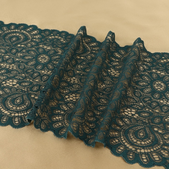 Кружевная эластичная ткань, 190 мм &times; 2,7 &plusmn; 0,5 м, цвет изумрудный