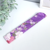 Веер бамбук, текстиль h=21 см "Цветы" с чехлом, фиолетовый