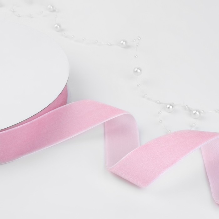 Лента бархатная, 25 мм, 18 &plusmn; 1 м, цвет розовый №02