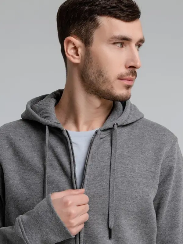 Толстовка на молнии с капюшоном унисекс King, темно-серый меланж, размер XS