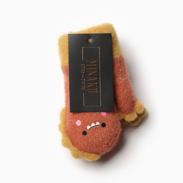 Варежки детские на иск.меху MINAKU динозавр 13 см горчичный Варежки детские на иск.меху MINAKU динозавр 13 см горчичный