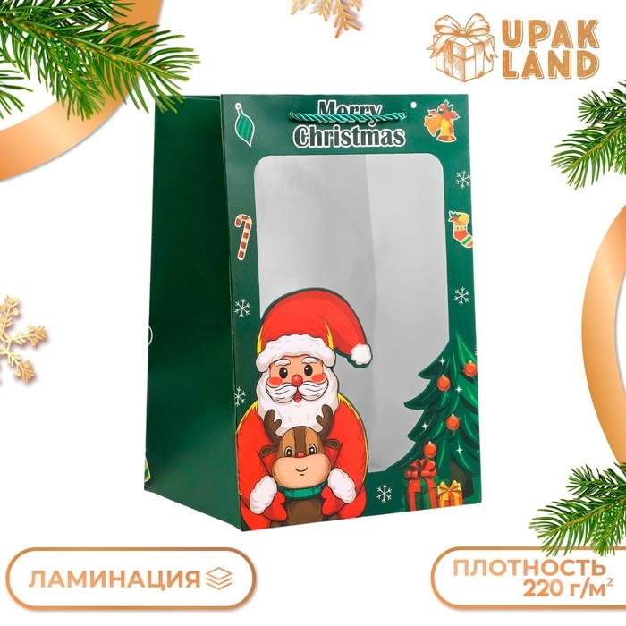 Пакет подарочный новогодний с окном Пакет подарочный новогодний с окном "Дед мороз" 30 х 20 х 16 см.