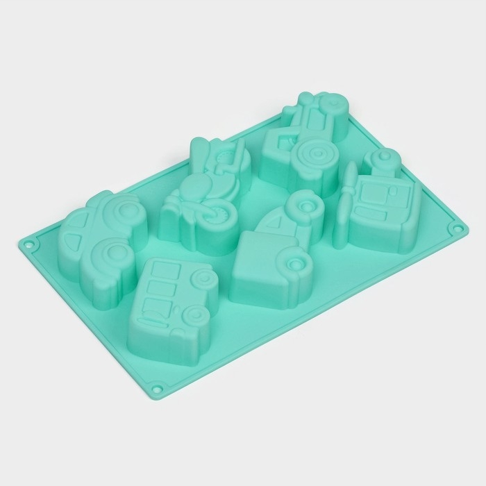 Форма для выпечки Доляна «Транспорт», силикон, 30×17,5 см, 6 ячеек (9×5,5×3,5 см), цвет мятный Форма для выпечки Доляна «Транспорт», силикон, 30×17,5 см, 6 ячеек (9×5,5×3,5 см), цвет мятный