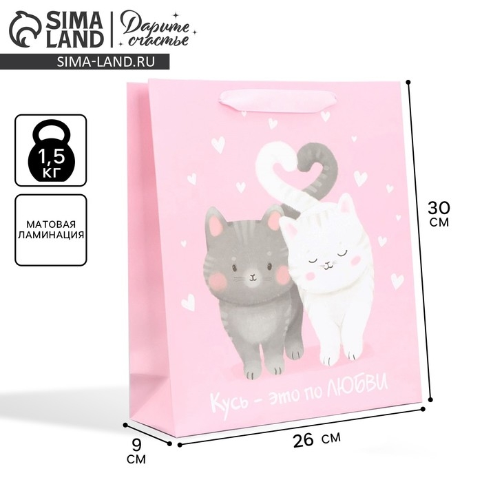 Пакет подарочный ламинированный вертикальный, упаковка, &laquo;Любви и тепла&raquo;, M 26 х 30 х 9 см